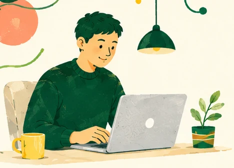 パソコンで仕事に取り組む人のイラスト